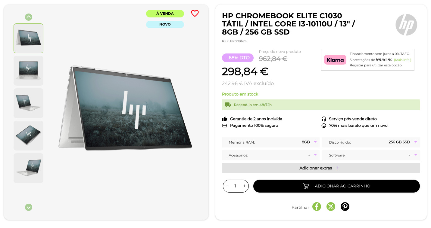 HP ChromeBook Elite c1030 Tátil / Intel Core i3-10110U / 13" / 8GB / 256 GB SSD